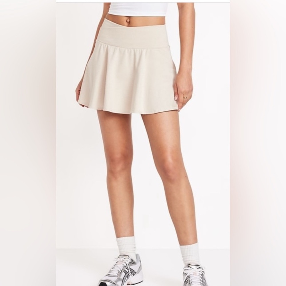 Old Navy Extra High Rise Cloud Comfy Mini Skort In Beige.
